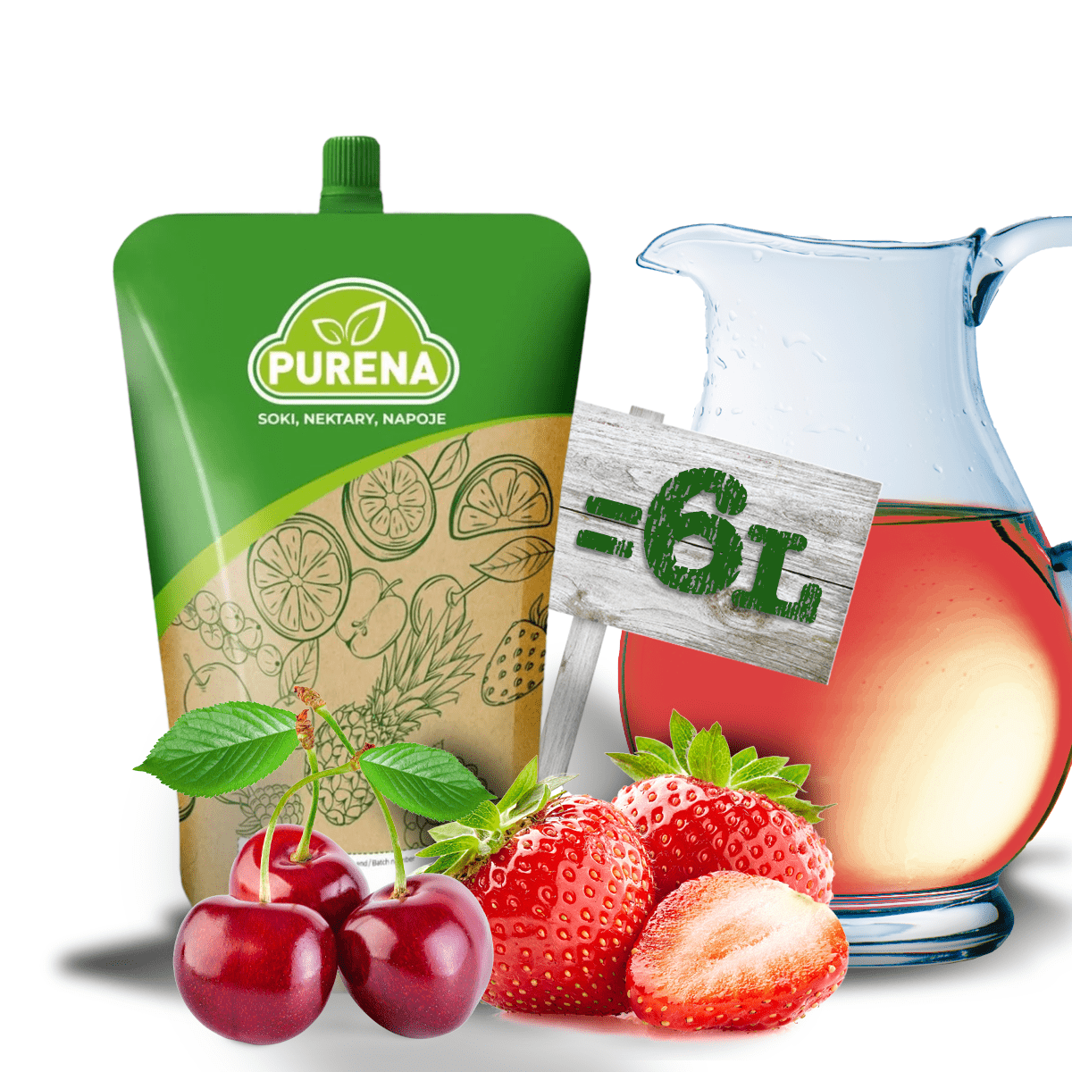 Concentrat de băutură răcoritoare căpșuni-cireșe 1kg = 6l