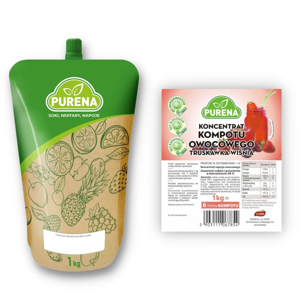 Concentrat de băutură răcoritoare căpșuni-cireșe 1kg = 6l - imagine 3